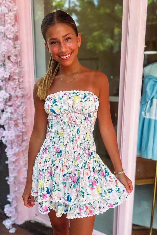 Summer Painting Mini Dress - White, Pink, Purple, Blue, Green, Yellow Fashionable Mini Dress with Pockets