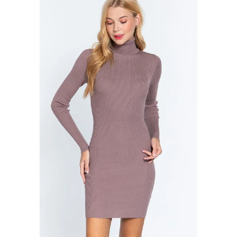 Turtle Neck Sewater Mini Dress Cozy Knitted Mini Dress