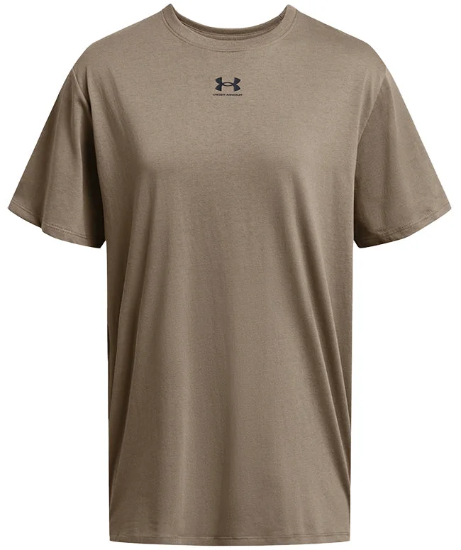 Under Armour Womens Campus Oversize T Shirt Taupe Dusk Black Casual Boxy Short Shirt