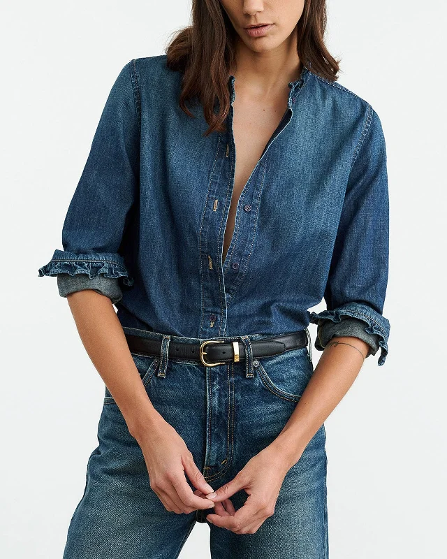 Lydia Denim Shirt Fashionable Cuffed Short Sleeve