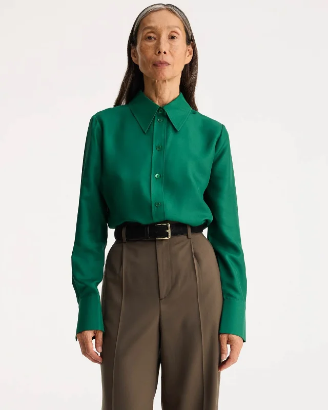 Fitted Silk Shirt Classic Solid Short Shirt