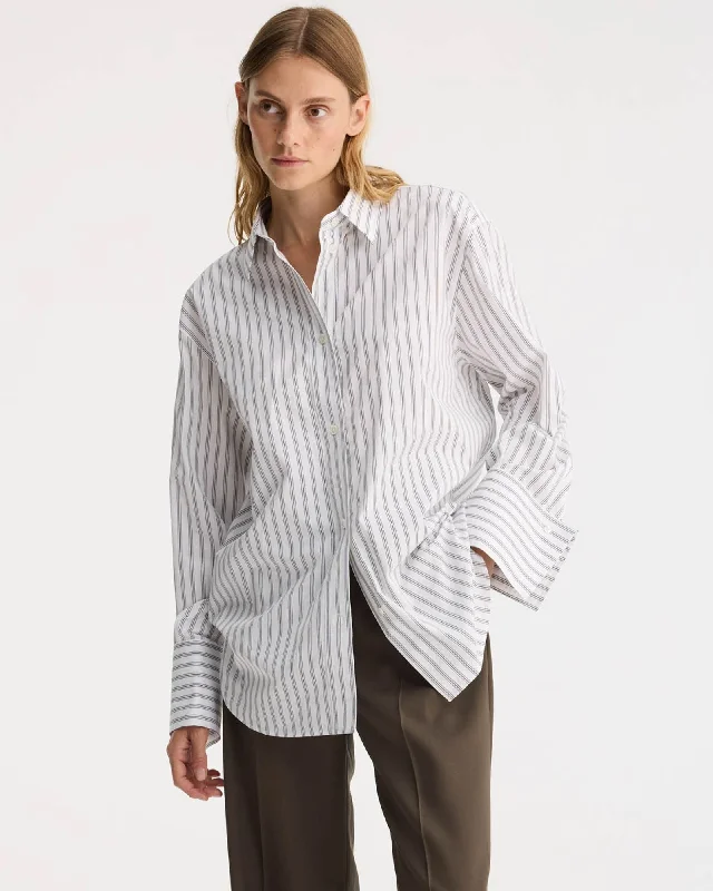 Oversized Striped Shirt Elegant Lace-Trimmed Short Shirt