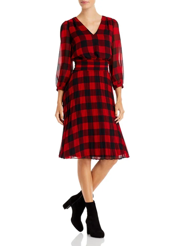 Womens Chiffon Plaid Midi Dress Comfortable Draped Midi Dress