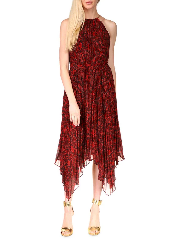 Womens Chiffon Python Midi Dress Comfortable Deep V Midi Dress