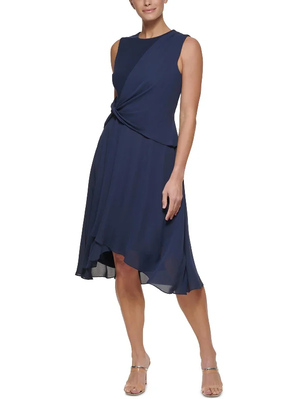 Womens Draped Sleeveless Midi Dress Fashionable Pleated Midi Dress