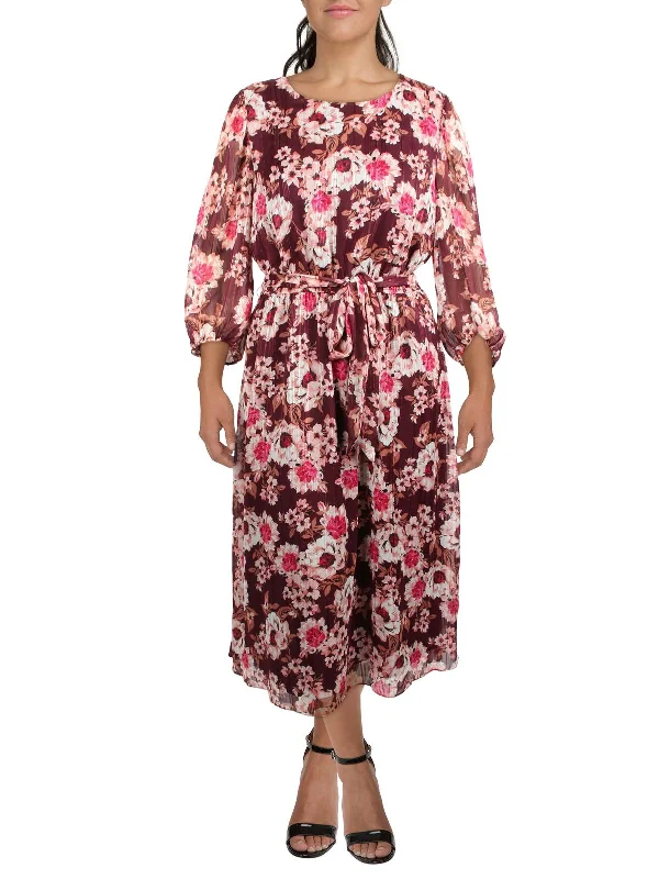 Womens Floral Print Long Midi Dress Trendy Knit Midi Dress