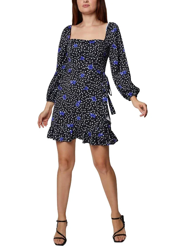 Womens Floral Square Neck Mini Dress Fashionable Polka Dot Mini Dress