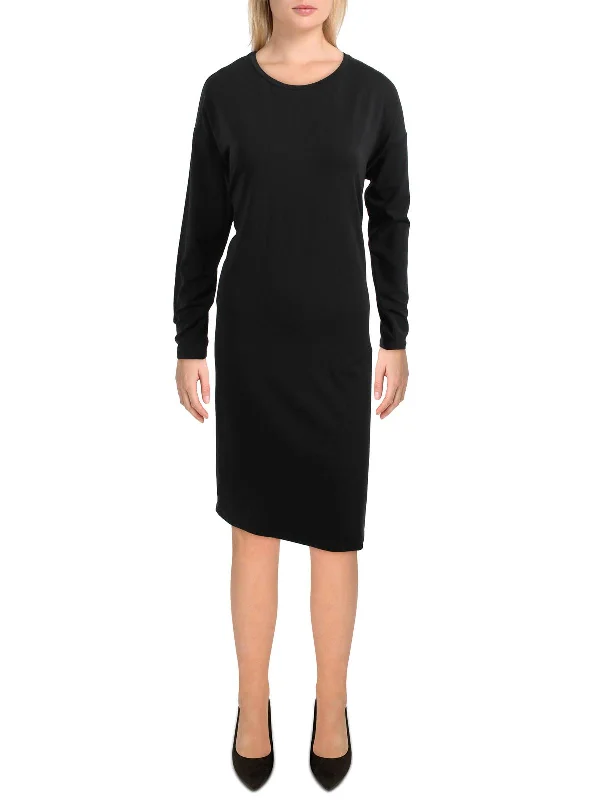 Womens Tencel Boxy Midi Dress Elegant Puff Sleeve Midi Dress