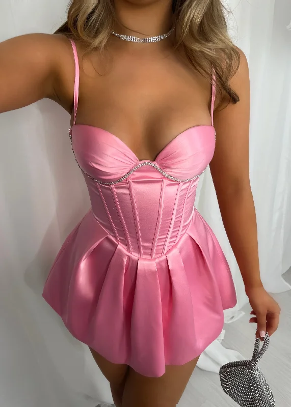 Your Beauty Satin Mini Dress - Pink Trendy A-Line Mini Dress