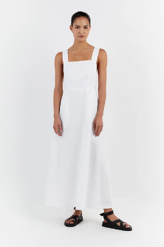 ZADIE WHITE APRON LINEN MIDI DRESS Stylish Satin Midi Dress