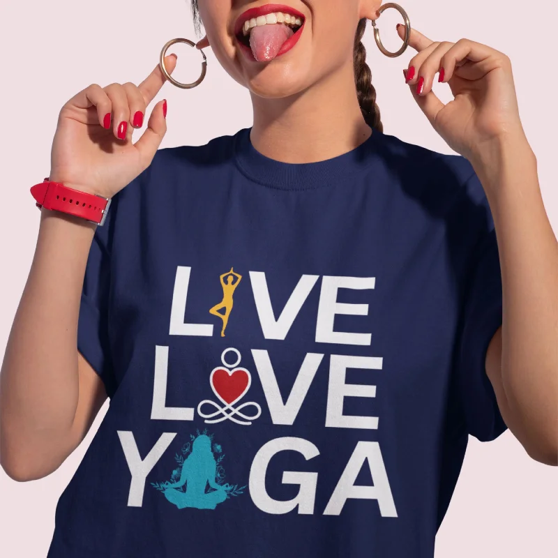 Live Love Yoga Round Neck Half Sleeve Classic T-Shirt Solid Print Embellished