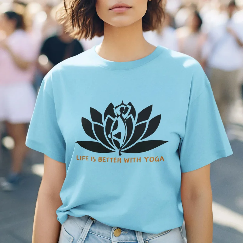 Life is Better with Yoga Round Neck Half Sleeve Classic T-Shirt Print Jacquard Patchwork