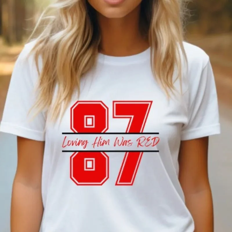 87 Loving Him Was Red T-shirt Notch Collar Peter Pan Collar Cowl Neck