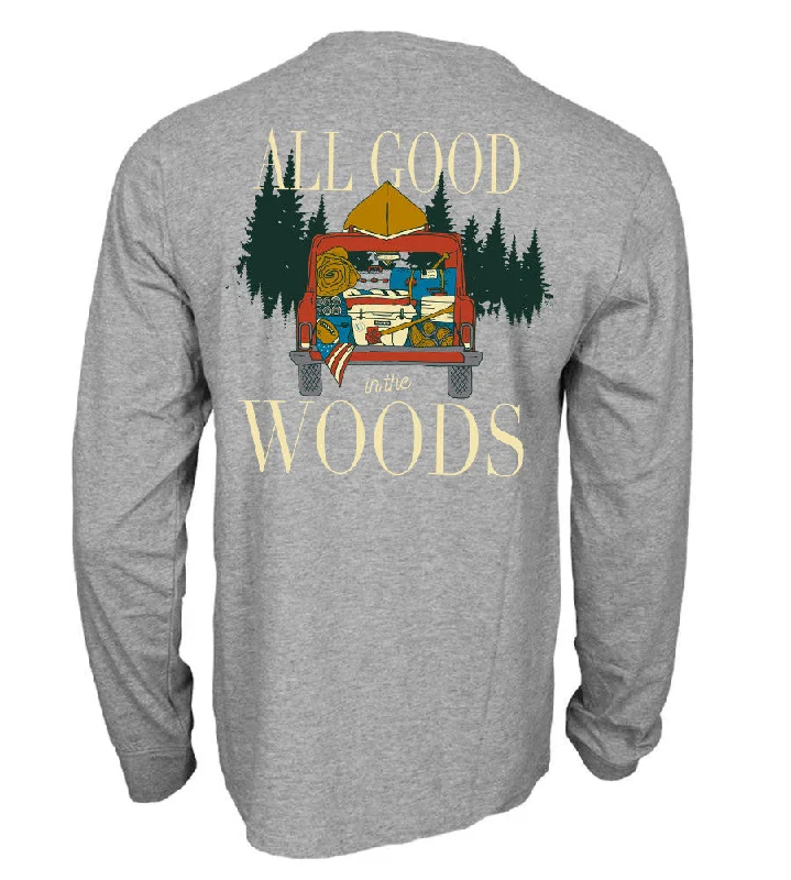 'All Good in the Woods' Long Sleeve Tee Iron Safe Non-Iron Wrinkle Free