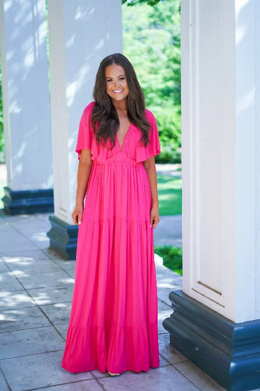 Anna Maxi Dress - Fuchsia - FINAL SALE Classic Solid Maxi Dress