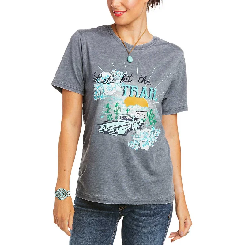 Ariat Women's Trail Time Graphic Tee Striped Floral Plaid