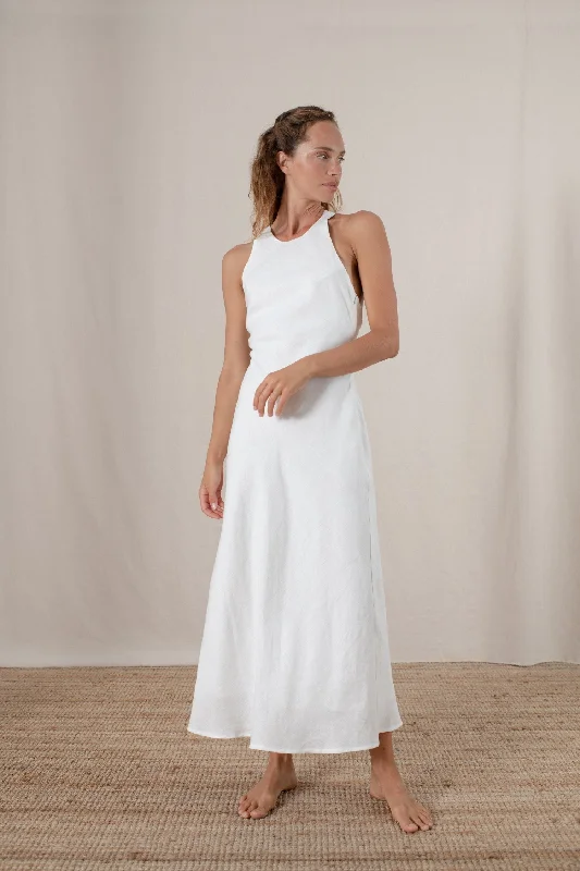 Bellez Linen Maxi Dress White Elegant Boho Maxi Dress