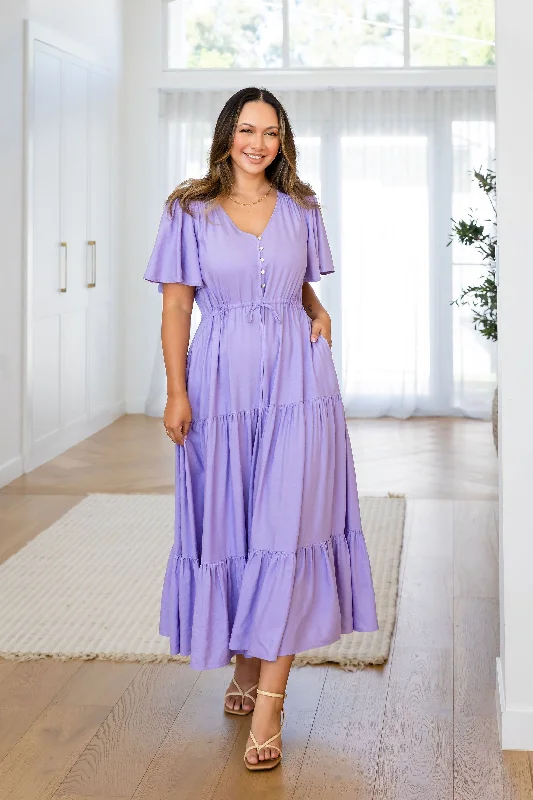 Bonnie Linen Blend Maxi Dress in Lavender Chic Button-Up Maxi Dress