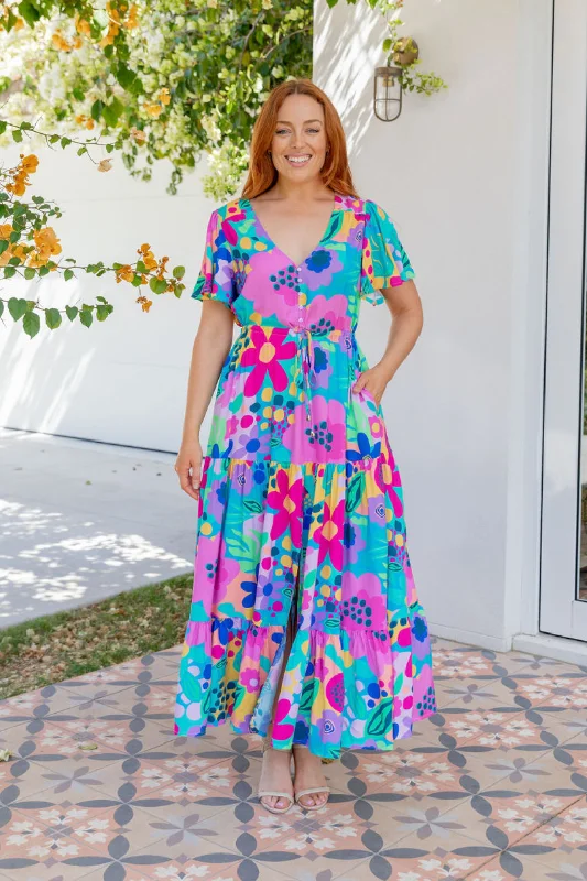 Bonnie Maxi Dress in Spring Fling by Kasey Rainbow Fashionable Asymmetrical Maxi Dress