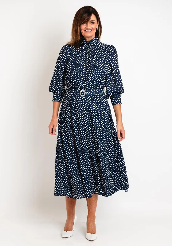 Claudia C Sofia Puff Sleeve Polka Dot Maxi Dress, Navy Elegant Wraparound Maxi Dress