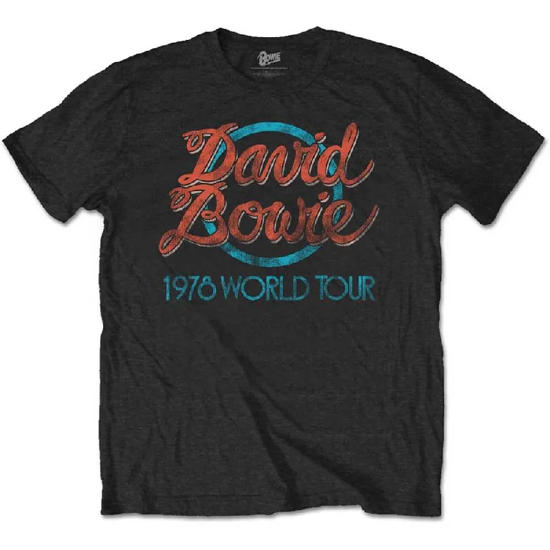 David Bowie | Official T-Shirt | 1978 World Tour Striped Floral Plaid