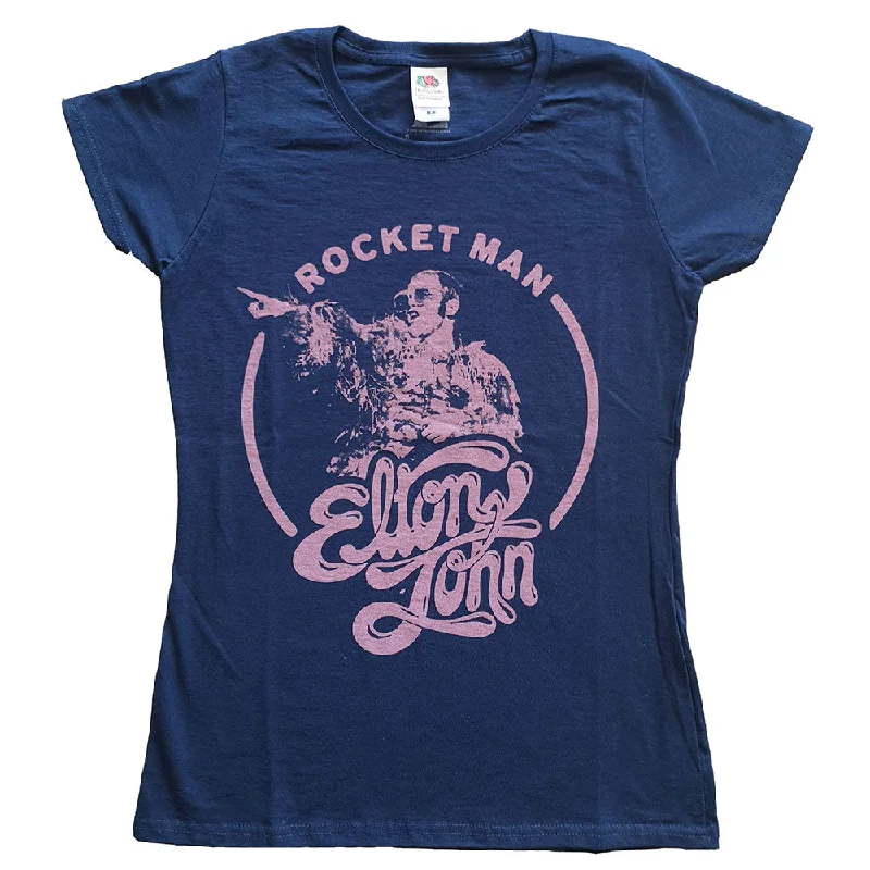 Elton John  | Official Ladies T-shirt |  Rocketman Circle Point Collared T-Shirt Boat Neck A-Line