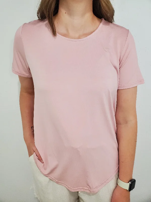 ERIN PLEAT BACK TEE - DUSTY ROSE Hooded Caped Shawl Collar