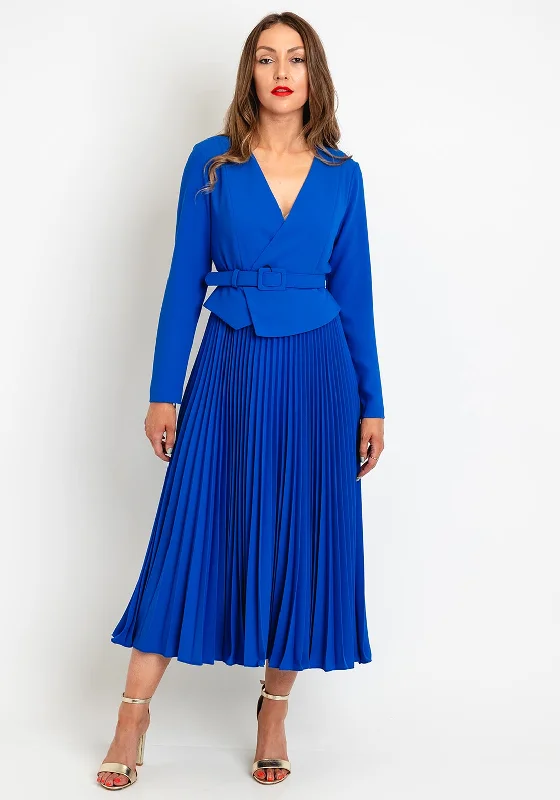 Exquise Pleated Skirt A-Line Maxi Dress, Royal Blue Comfortable Bohemian Maxi Dress