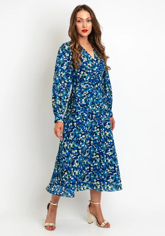 Exquise Petal Print A-Line Maxi Dress, Blue Multi Comfortable Ruffle Hem Maxi Dress