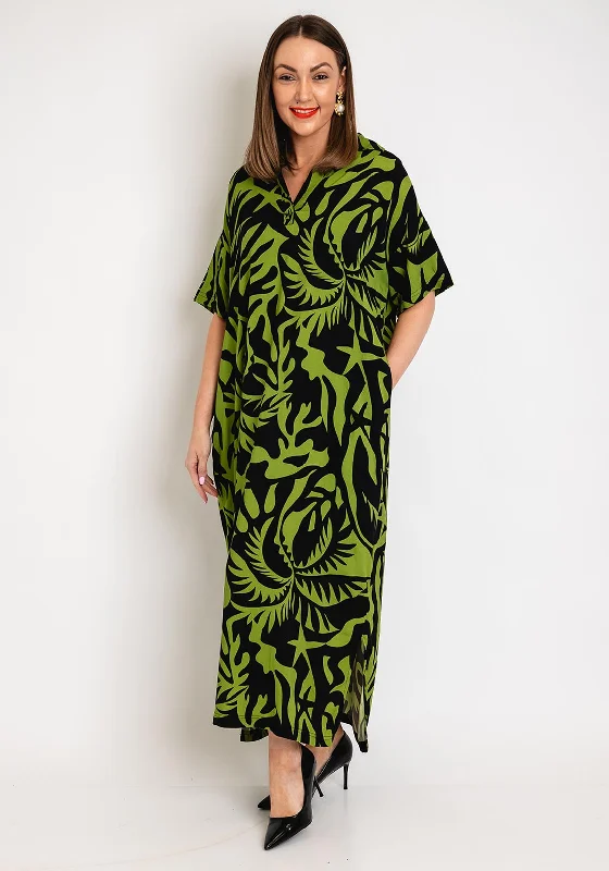 Natalia Collection One Size Print Maxi Dress, Kiwi Stylish Maxi Dress with Frills