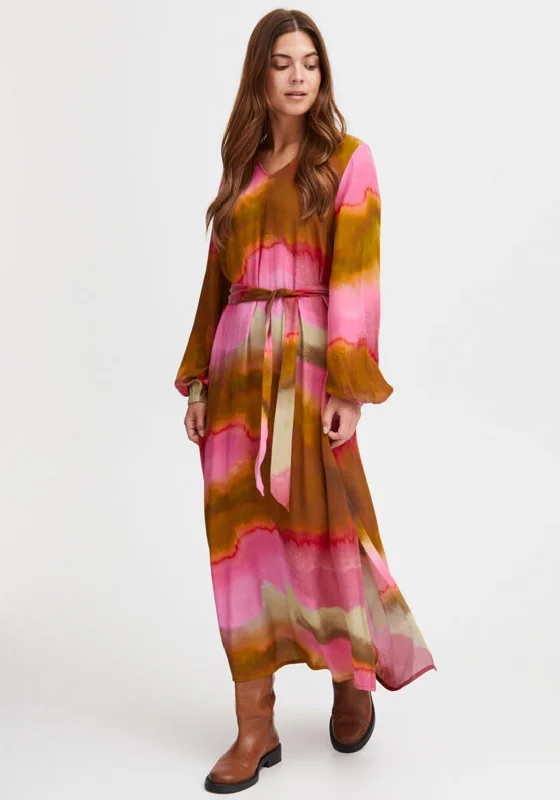 Fransa Ombre Print A-Line Maxi Dress, Pink Multi Elegant Velvet Maxi Dress