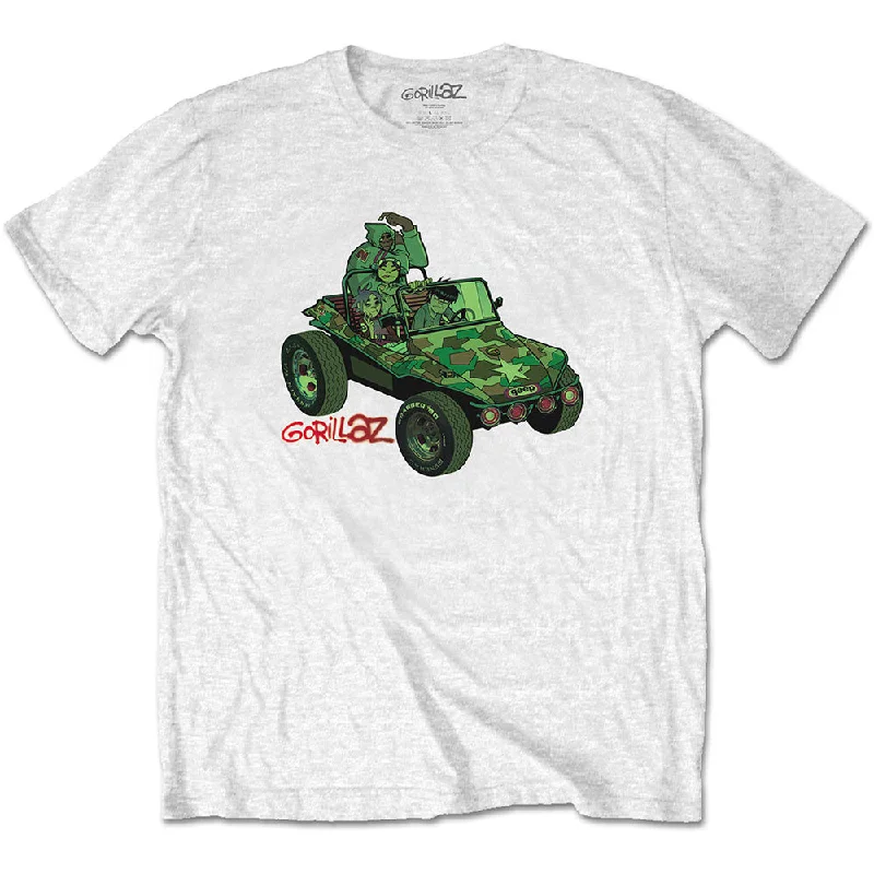 Gorillaz | Official Band T-shirt | Green Jeep Fleece Fabric Down Fabric Feather Fabric