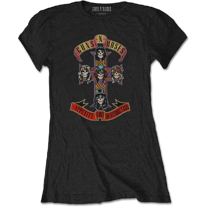 Guns N' Roses  | Official Ladies T-shirt |  Appetite for Destruction Mesh Blend Leather Blend Suede Blend