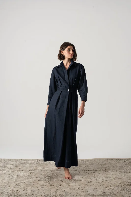 Halvar Linen Maxi Dress Navy Stylish Boho Maxi Dress