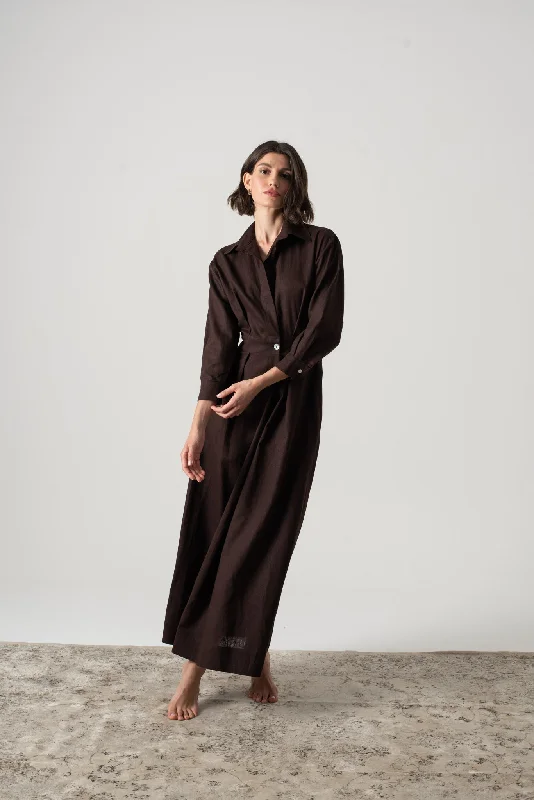 Halvar Linen Maxi Dress Brown Espresso Elegant Sleeveless Maxi Dress