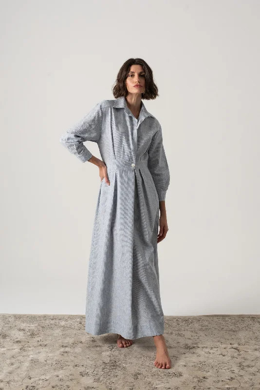 Halvar Linen Maxi Dress French Blue Stripe Trendy Printed Maxi Dress