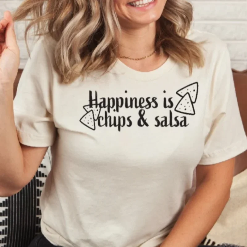 Happiness is chips & salsa T-shirt Ribbed T-Shirt High Neck Heavyweight