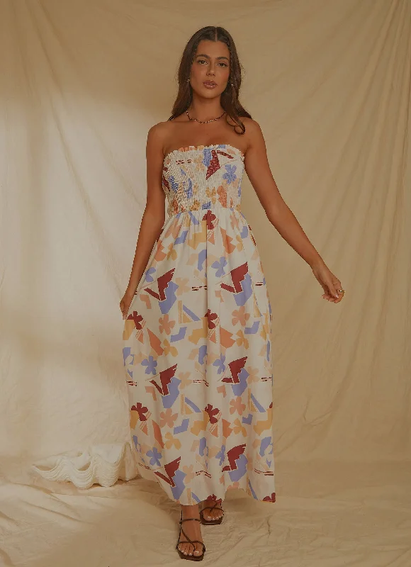 Holiday Sun Maxi Dress - Abstract Resort Cozy Spaghetti Strap Maxi Dress