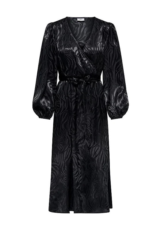 JDY Diffi Print Satin Wrap Maxi Dress, Black Classic Black Maxi Dress