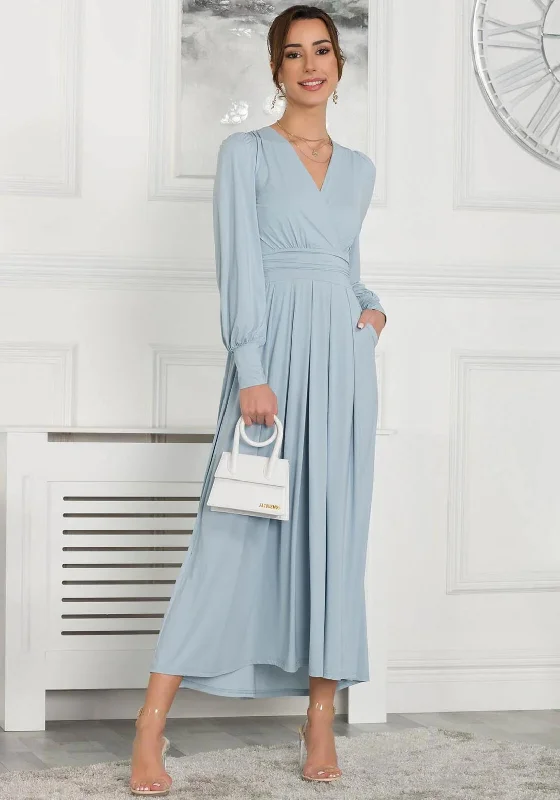 Jolie Moi Rashelle Long Sleeve Maxi Dress, Ice Blue Classic A-Line Maxi Dress