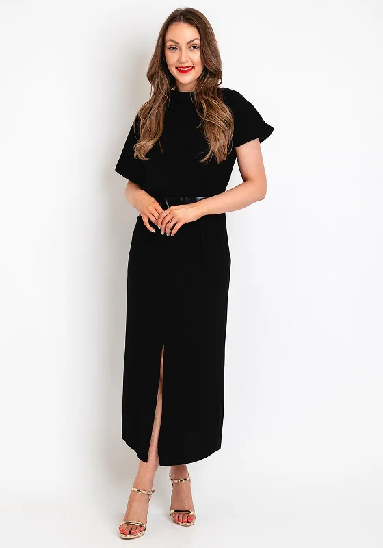 Kameya Faux Leather Banded Waist Maxi Dress, Black Classic Solid Maxi Dress