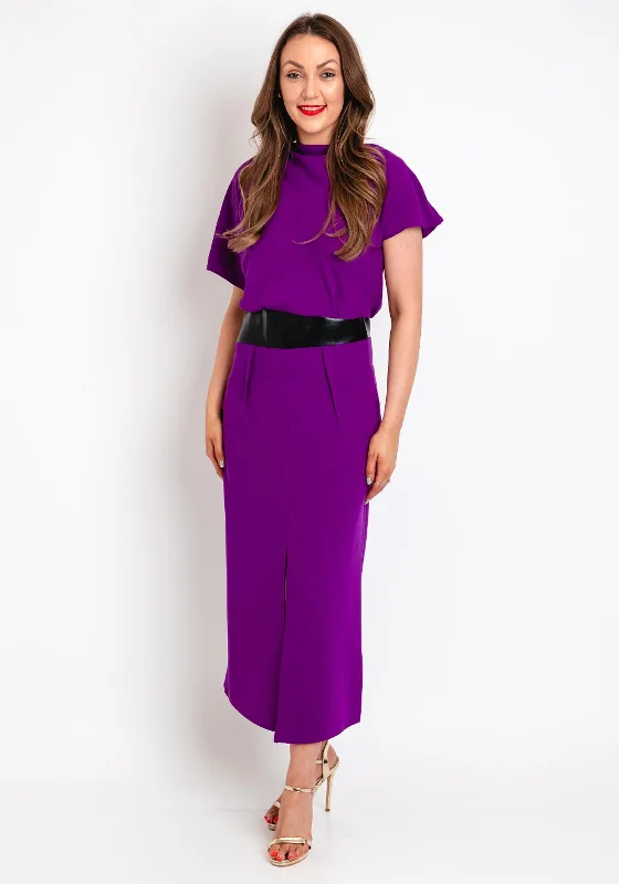 Kameya Faux Leather Banded Waist Maxi Dress, Purple Fashionable Open-Back Maxi Dress