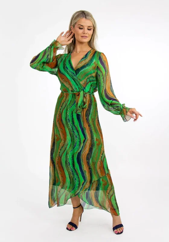 Kate & Pippa Portofino Silk Print Maxi Dress, Green Cozy Open-Back Maxi Dress