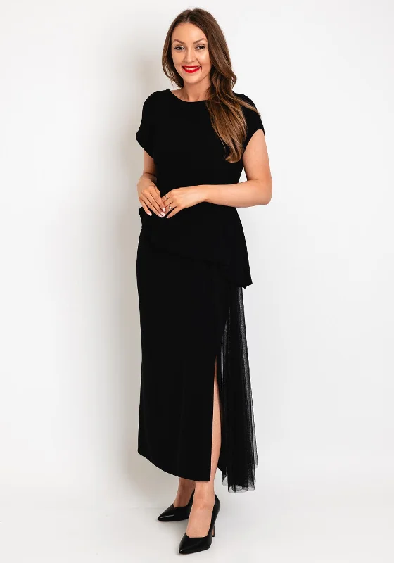 Kate Cooper Peplum Mesh Sash Maxi Dress, Black Comfortable Bohemian Maxi Dress