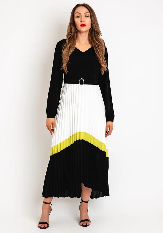 Kate Cooper Contrasting Pleated Maxi Dress, Black & Lime Cozy Knitted Maxi Dress