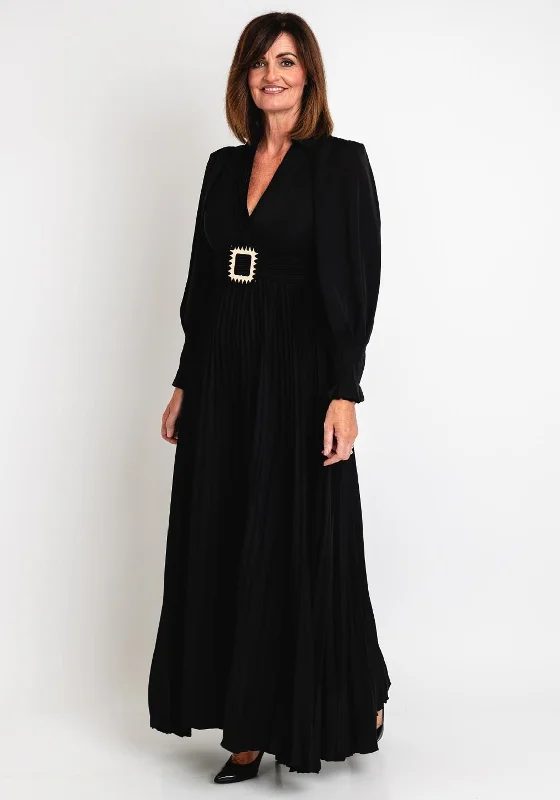 Serafina Collection Pleated Skirt Maxi Dress, Black Stylish Maxi Dress with Pleats