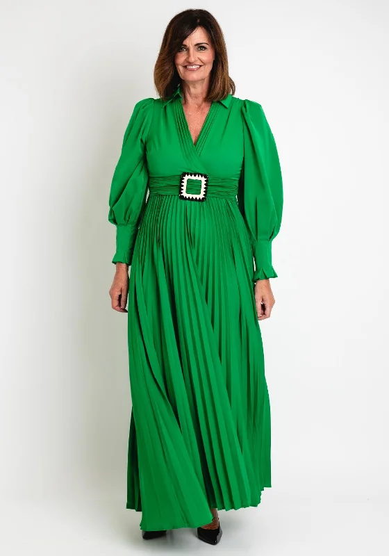 Serafina Collection Pleated Skirt Maxi Dress, Green Cozy Knitted Maxi Dress