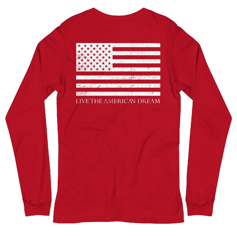 'Live The American Dream' Logo Long Sleeve Tee Welt Pockets Slit Pockets Flap Pockets