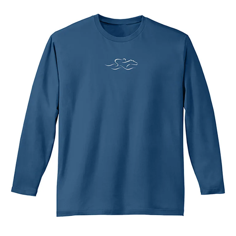 Long Sleeve Cotton Tee - Maritime Blue Anti-Shrink Durable Soft