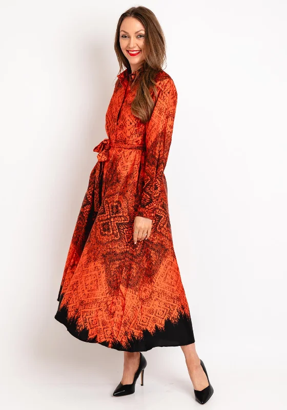 Natalia Collection One Size Scattered Print Shirt Maxi Dress, Orange Fashionable Halter Neck Maxi Dress